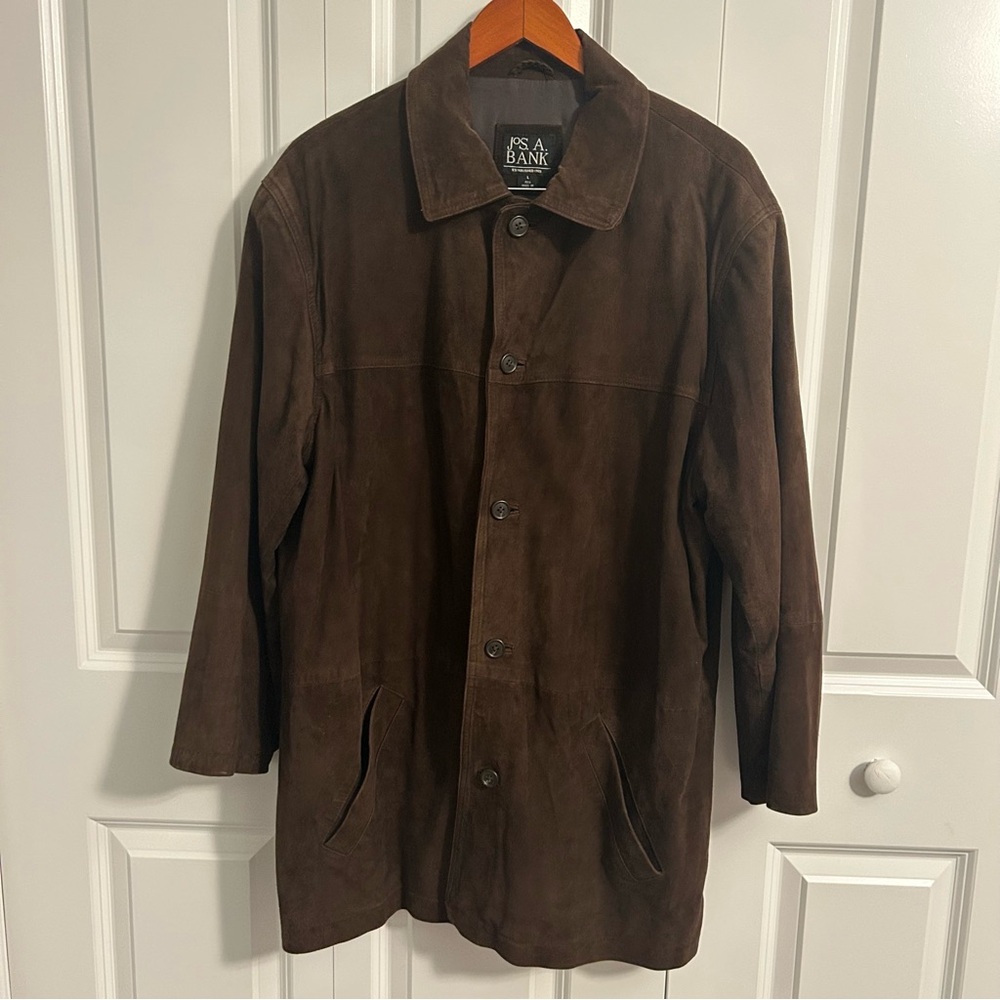 Jos. A. Bank Brown Suede Leather Coat Mens‎ Classic Button Front Jacket